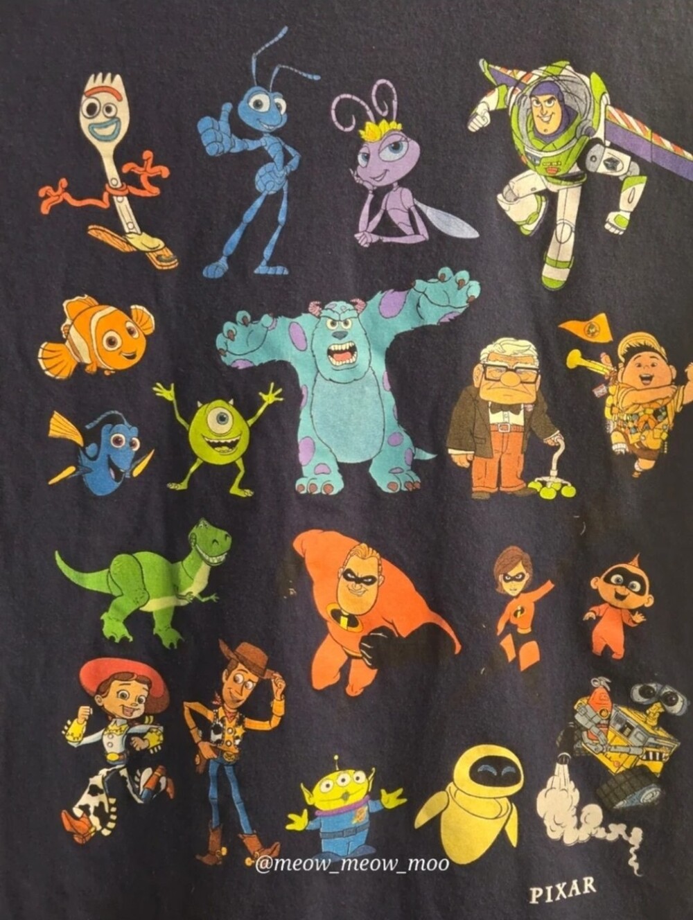Pixar Character Grid Navy T-Shirt Large Toy Story Monsters Inc Cars